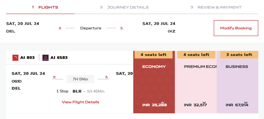 a screenshot of a flight schedule